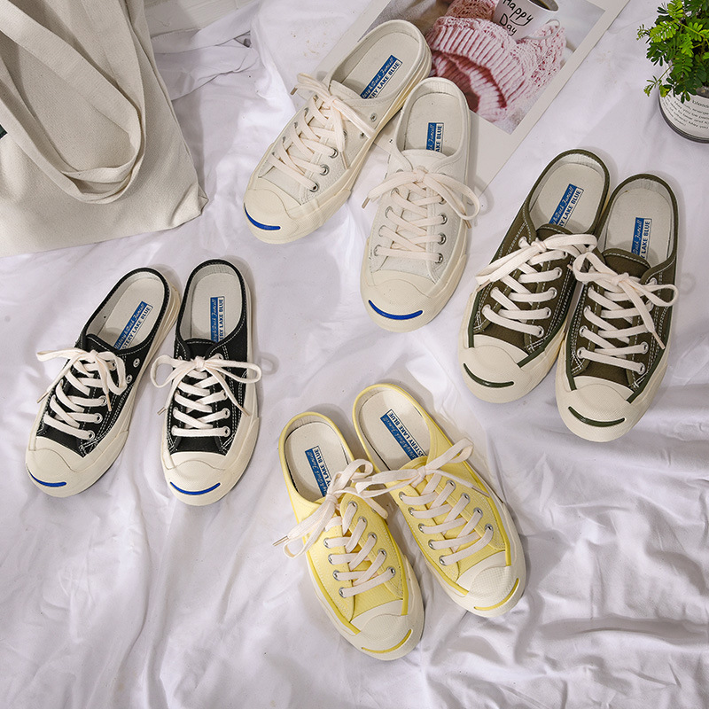 Open-Toe Slip-On Canvas Shoes for Women, New Korean Style Student Lazy Shoes Mis-303