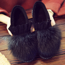 冬季棉鞋女豆豆鞋老北京棉鞋女鞋加絨保暖媽媽鞋平底一腳蹬毛毛鞋
