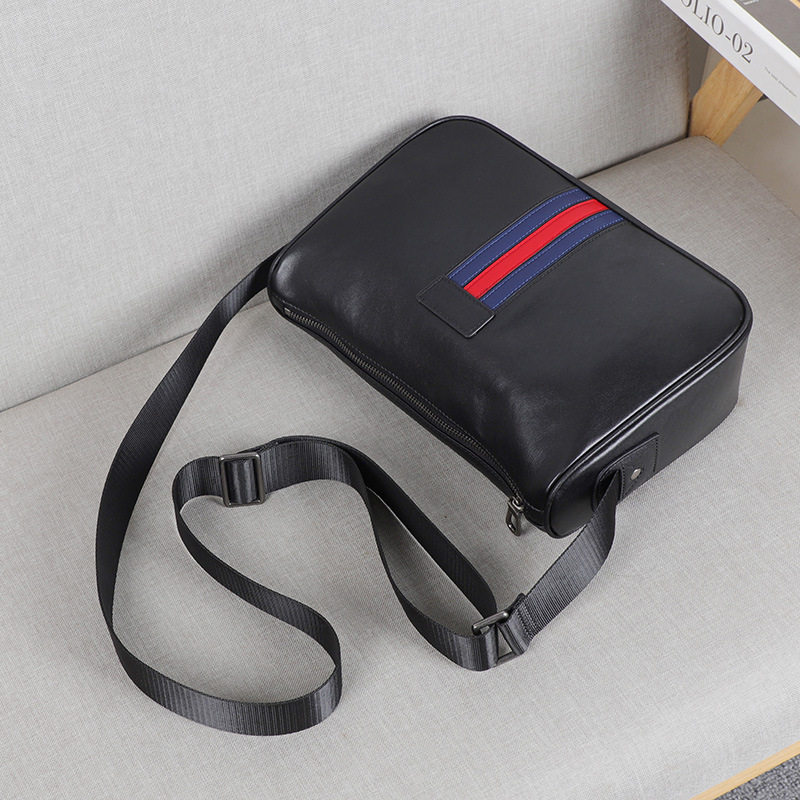 Túi đeo chéo nam da bò thật 29×11×17 cm phong cách đường phố — Màu đen