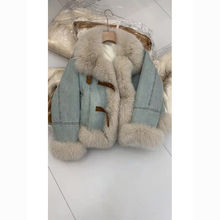 冬季设计感百搭牛仔蓝加厚毛领短款外套女小个子超好看减龄