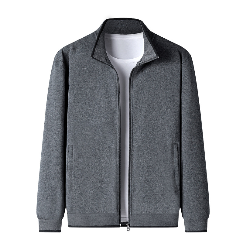 Cardigan à capuche en pur coton pour homme, vêtement de sport à col montant pour le printemps et l'automne, pour papa d'âge moyen, décontracté pour la course à pied_voghion.com