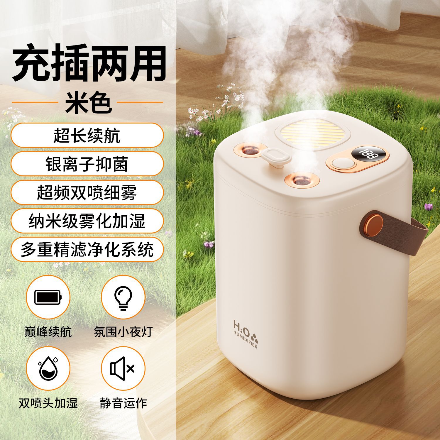 Humidificador de Escritorio de Doble Boquilla Silencioso e Inalámbrico para Hogar