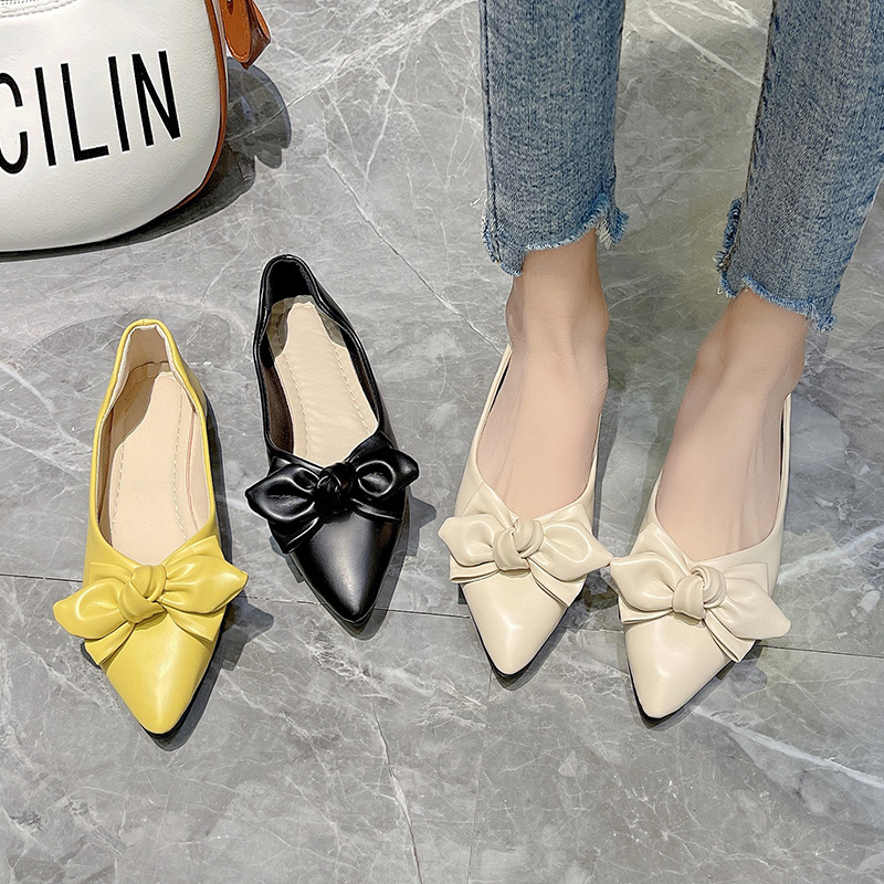 fashionable low shoes flat with bow low-cut all-season