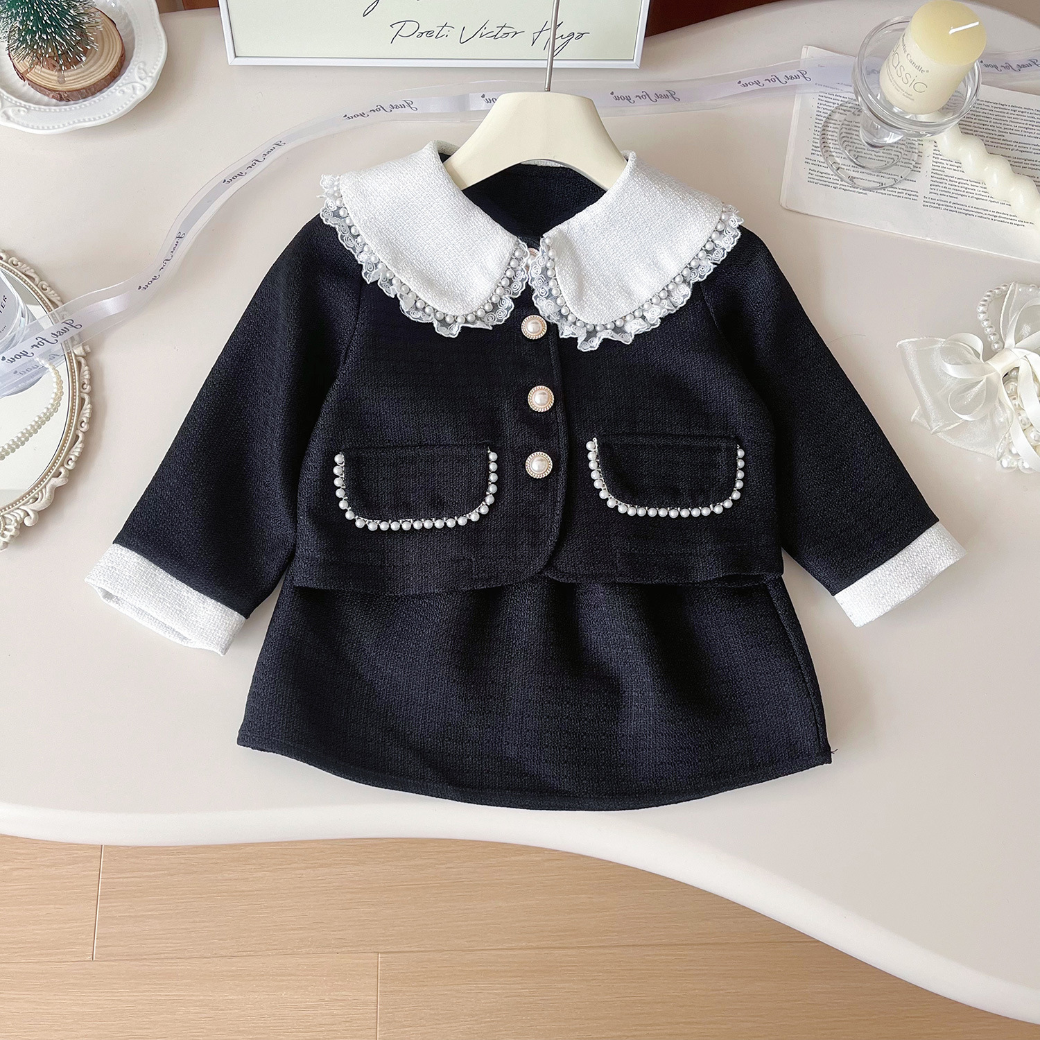 Meisjes rok set met revers en kant in small fragrant stijl_voghion.com