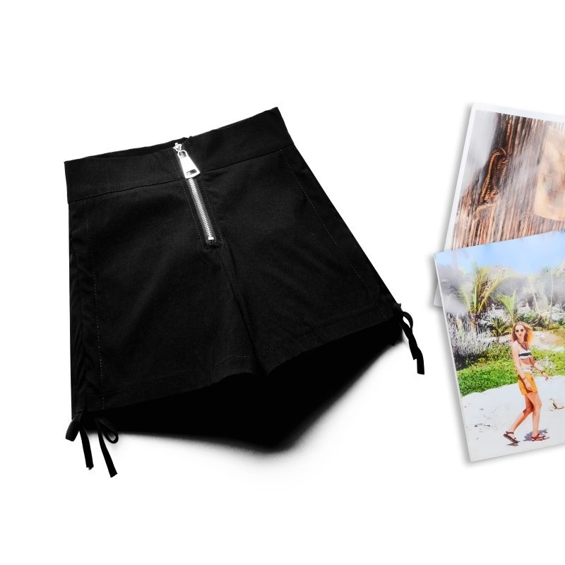 High waist drawstring black tight design shorts women's autumn and winter hot girl popular slim fit stretch ultra short hot pants