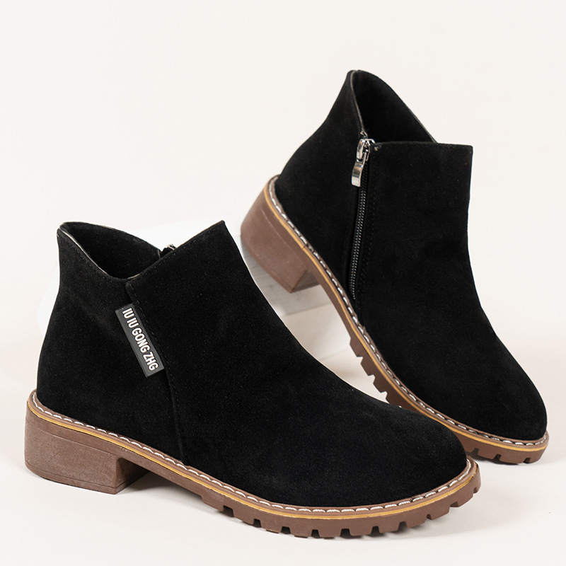 Neue Herbst/Winter-Stiefeletten für Damen im Vintage-Stil mit kurzem Bein, dickem Absatz und flachen Reißverschlüssen an der Seite_voghion.com