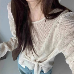 韩系镂空绑带防晒罩衫女夏季慵懒宽松休闲显瘦薄款针织衫