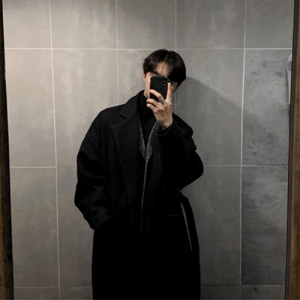 Abrigo de lana largo de estilo coreano de los hombres de moda suelta traje de cuello trench coat Hong Kong estilo hermoso todo-fósforo Otoño e Invierno sobre la rodilla abrigo