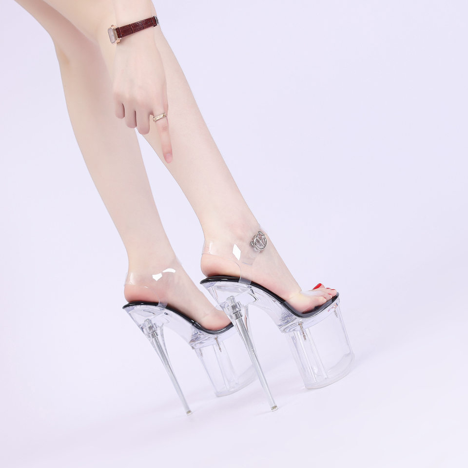 Sandal cao gót siêu cao 19 cm gót nhọn pha lê hở mũi quai cài dự tiệc — Màu bạc, Màu hồng, Màu trắng, Màu tím chi tiết 8