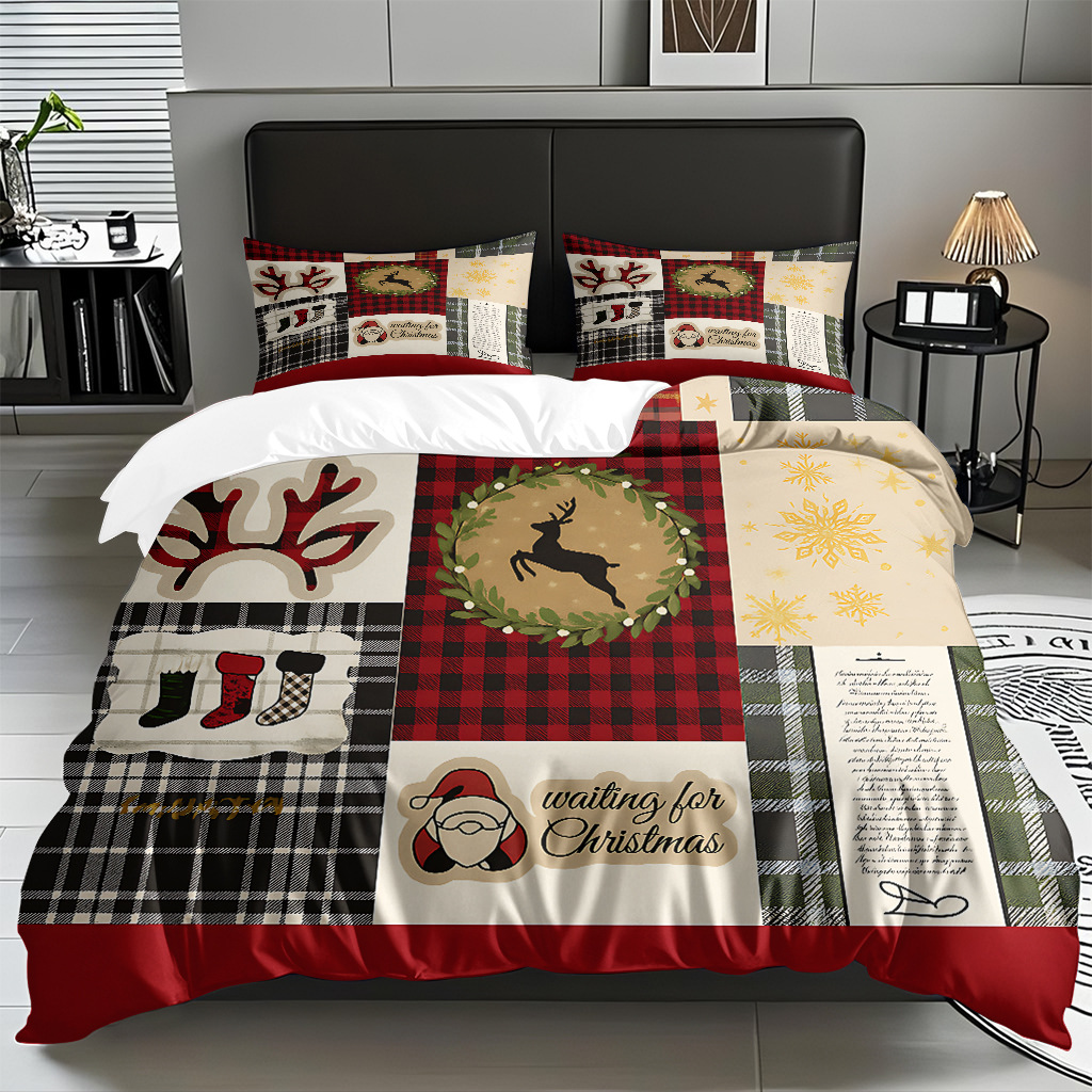 Textiles caseros transfronterizos patrón navideño suave polirido quilt kit de impresión digital HD TEMU / JIT