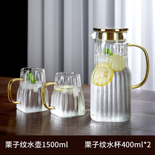 Thickened glass square hammer pattern cold kettle set Household high borosilicate tea juice cold kettle set