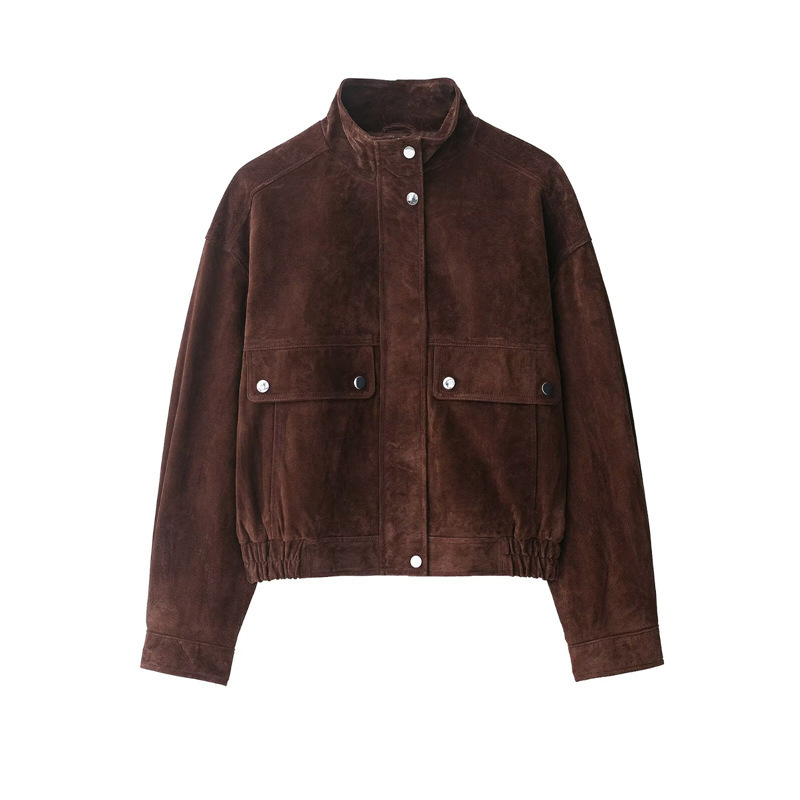 Aliexpress Popular Cross-Border Za European and American Style Pocket Suede Bomber Jacket 3046258