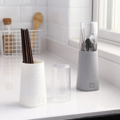 Kitchen drain chopstick cage Japanese-style chopstick tube with lid plastic household chopstick box dust-proof rack tableware storage