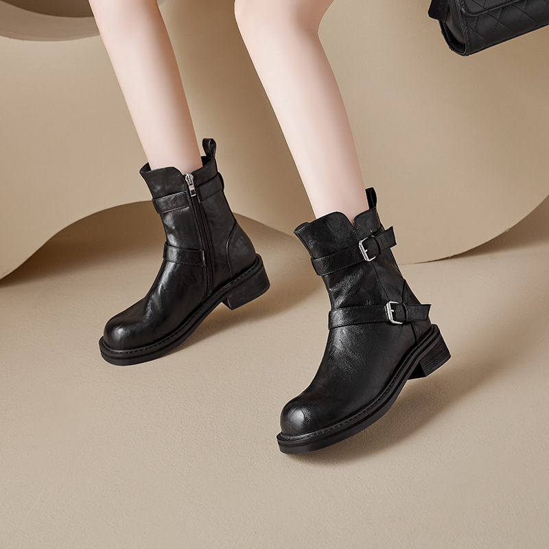 Augusto Lion Martin botas para mujeres 2025, nuevo otoño tacones gruesos con suela gruesa negra mirad botas de primavera y otoño retrógradas