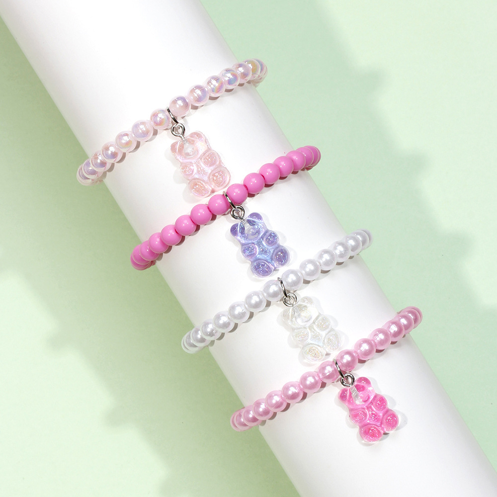 4 Pieces Cute Bear Arylic Beaded Kidu0027S Bracelets