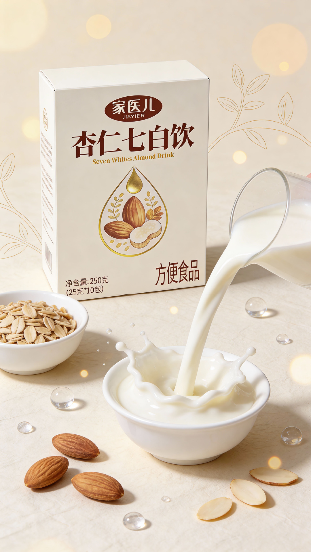 Almond Seven White Drink Powder Xingren Qi Bai Yin 250g Stone Milled Meal Replacement with Poria Lotus Seed Chinese Yam Bird's Nest Powder specifications