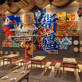 云南风格米线店内墙面装饰品傣族少数民族特色餐厅元素广告贴纸画