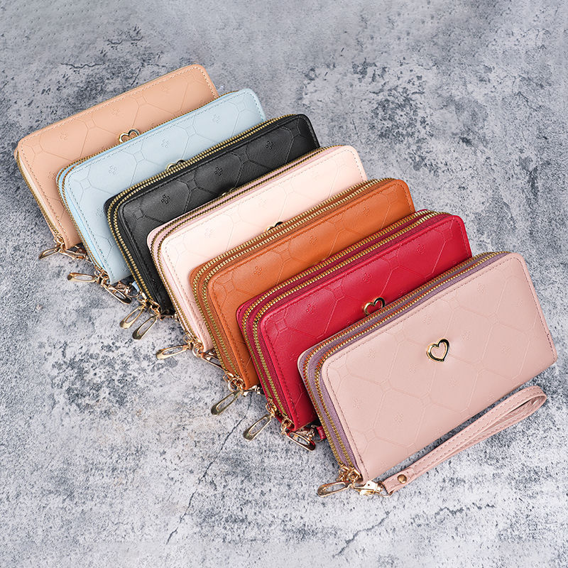 Billetera nueva personalizada para mujeres, larga, doble cremallera, cartera de lujo ligero, moda japonesa/coreana, billetera de mano de gran capacidad, 20% de descuento