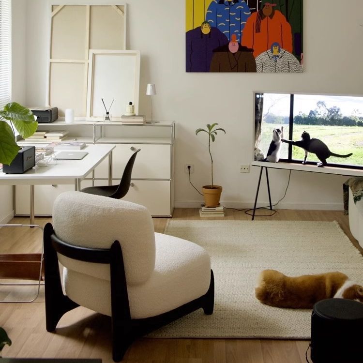 Light Luxury Small Living Room Balcony Sofa Leisure Chair Modern Minimalist Single Sofa Recliner Wooden Fabric Sofa Chair