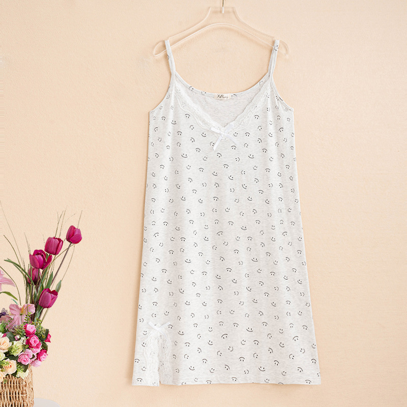 Korean Style New Smiley Face Suspender V Neck Nightdress Women's Loose Summer Modal Sexy Suspender Dress Wholesale