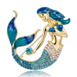 Cross-border best-selling alloy and enamel mermaid brooch with diamond embellishments, a new European and American ocean-themed pin: BR5968
