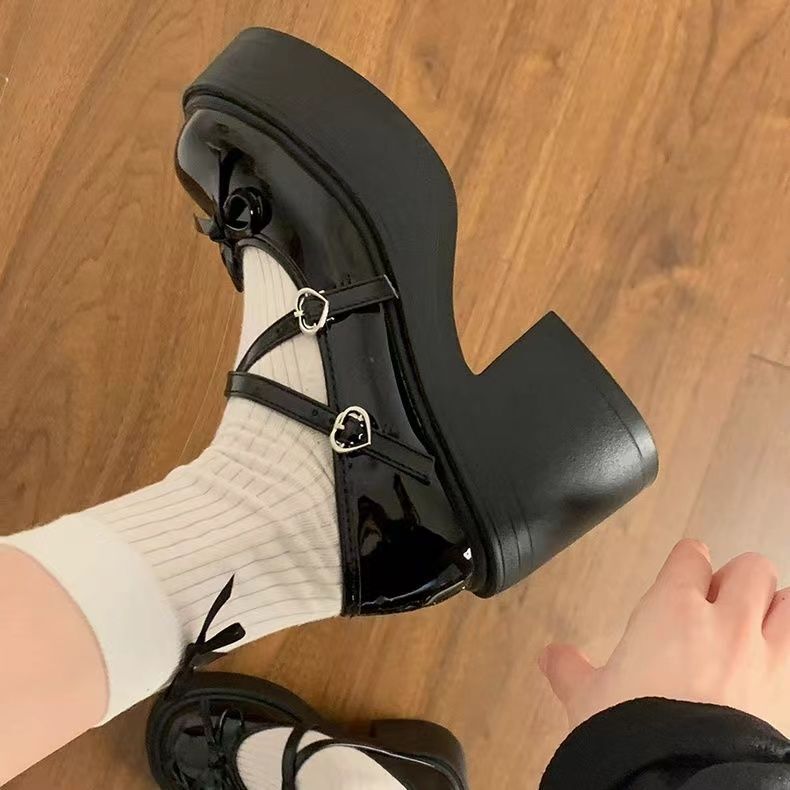 Bowknot High-Heeled Leather Shoes for Women 2025 Summer New Japanese Style Jk Height-Increasing French Versatile Mary Jane Shoes Trendy Bowknot High-Heeled Leather Shoes for Women 2025 Summer New Japanese Style Jk Height-Increasing French Versatile Mary Jane Shoes Trendy