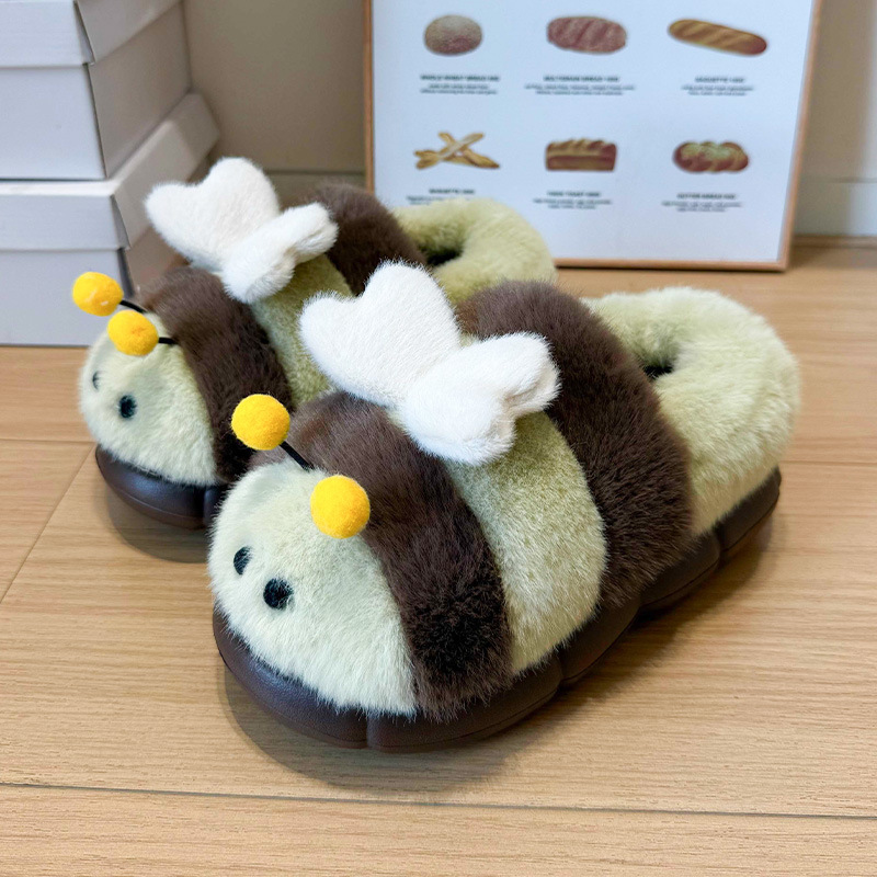 Zapatos de algodón de peluche para mujeres nuevas zapatillas de peluche lindas de dibujos animados para mujeres en el hogar de invierno más peluche pareja caliente