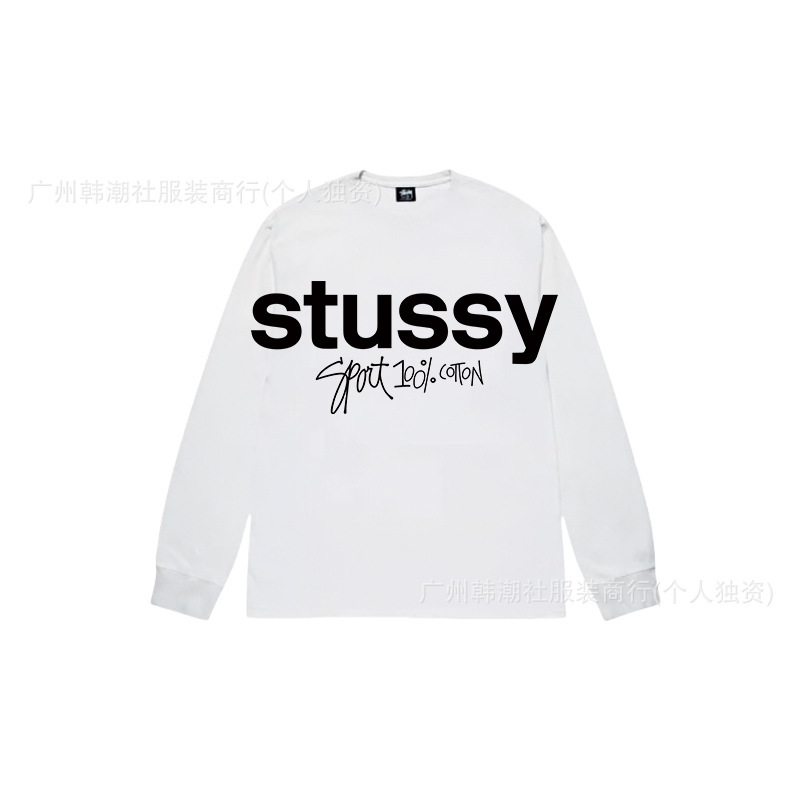 25S跨境斯图西长袖印花t恤美式潮牌STUSSY圆筒布休闲宽松男女同款|undefined