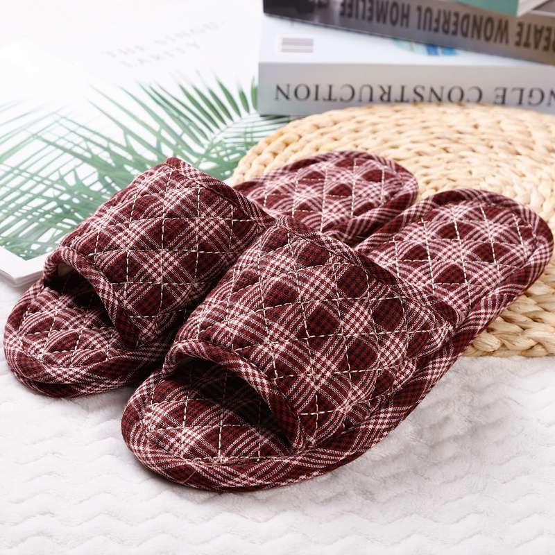 남성용 레드 브라운 체크 무늬 천 바닥 [입자 없음]