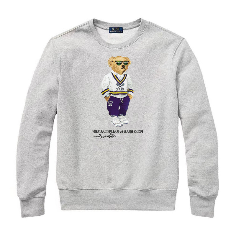 2025 New Autumn and Winter Paul Polo Pure Cotton Round Neck Pullover Warm Men's Sweatshirt Bear Print Warm