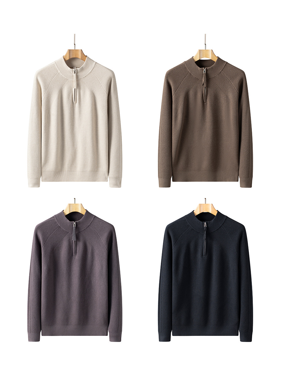 Camiseta de punto de invierno de alta gama de cuello vertical casual cross-border chaqueta de hombre de cuello medio alto suéter de cremallera personalizado para hombres