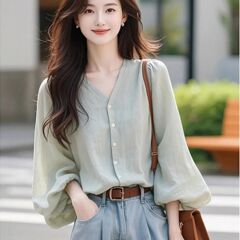 法式气质长袖衬衫女士2025春秋新款独特漂亮超好看V领雪纺小上衣