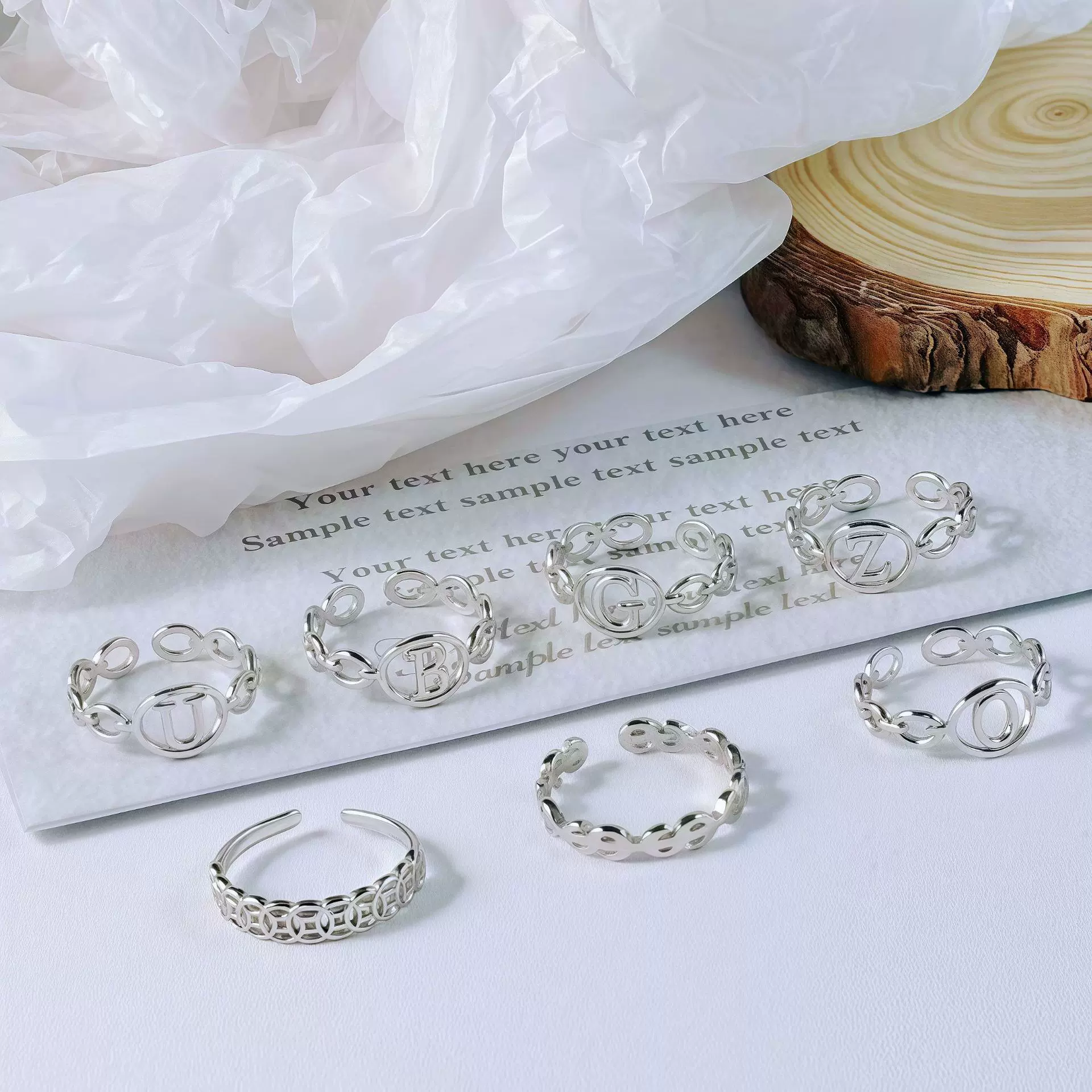 跨境欧美钛钢26英文字母戒指钢色时尚简约不锈钢开口可调节戒指女