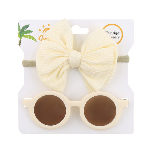 Children's sun lens belt combination set fashionable cartoon baby toy sun visor glasses pit strip cotton solid color hairband