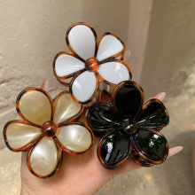 边拼接花朵抓夹质感高级温柔盘发鲨鱼夹百搭日常简约韩版新款发饰