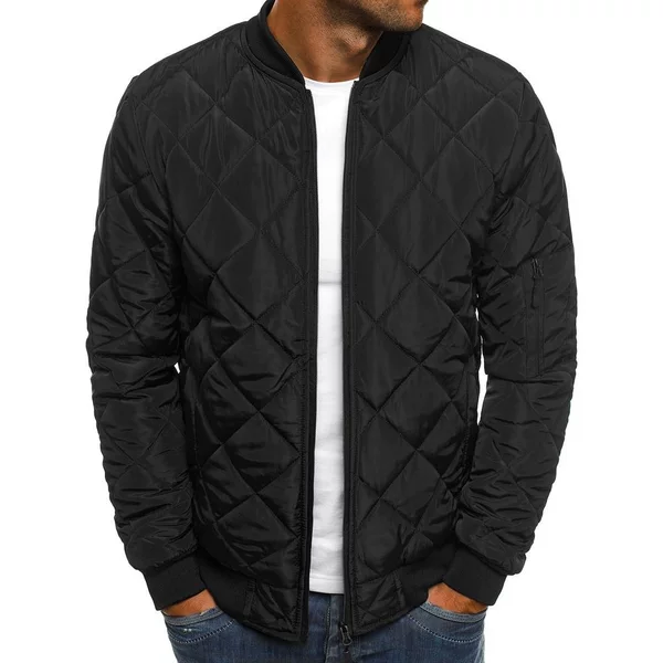 Winter Warm Jacket, Foreign Trade European Size Men's Quilted Cotton Coat with Diamond Stitching, Thickened Stand Collar Cotton Clothing