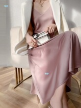 Solid satin suspender dress for womenŮʿ��ɫ��������B��ȹ
