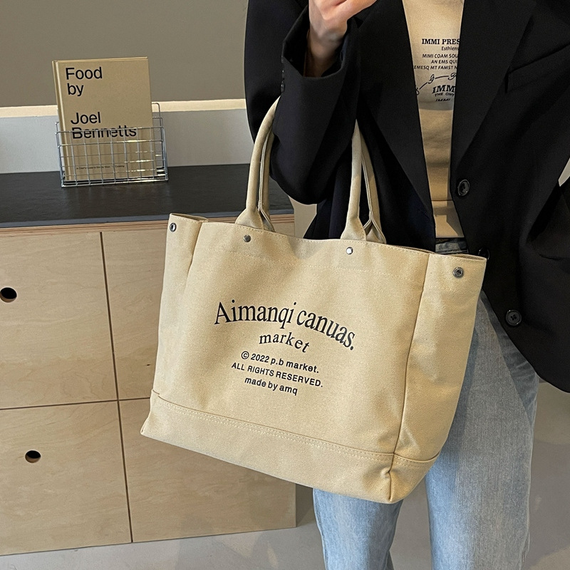 Original homemade Japanese style thick canvas English tote versatile artistic student commuter portable large capacity handbag