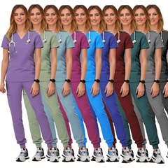 Amazon elastic surgical gown wholesale V-neck short-sleeved hospital nurse uniform suit for women Korean style hand washing clothes for men