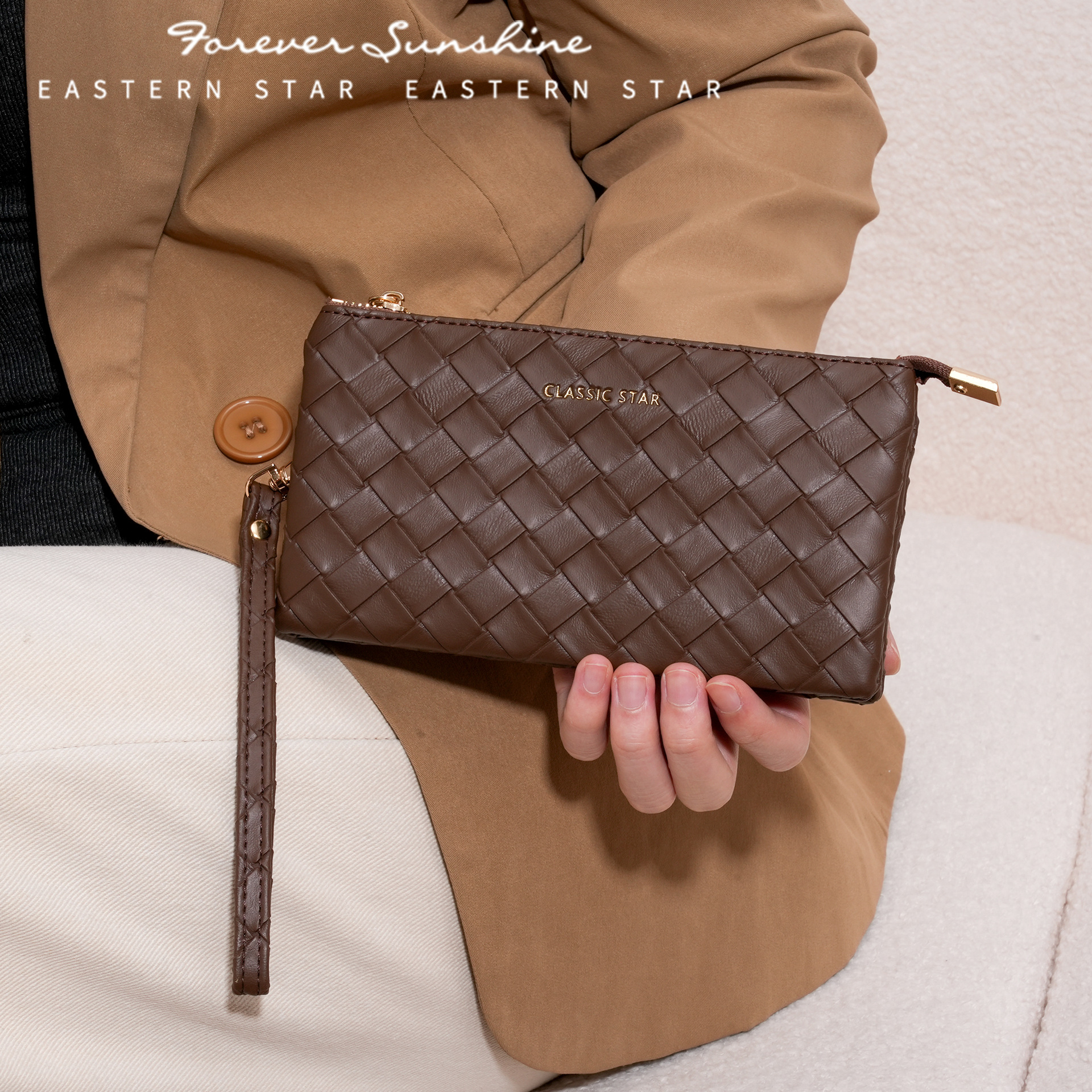 Wallet with diamond pattern, solid color trend wrist bag, purse