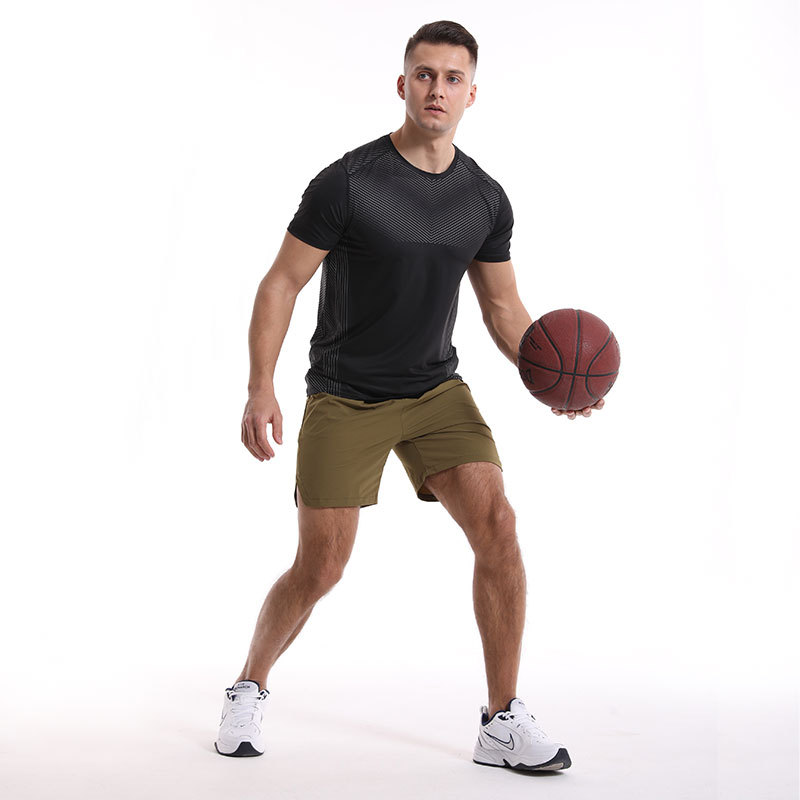 Moda casual rayas deportes de secado rápido de manga corta de los hombres Slim running t-shirt sudor-absorbente transpirable entrenamiento de baloncesto ropa de entrenamiento