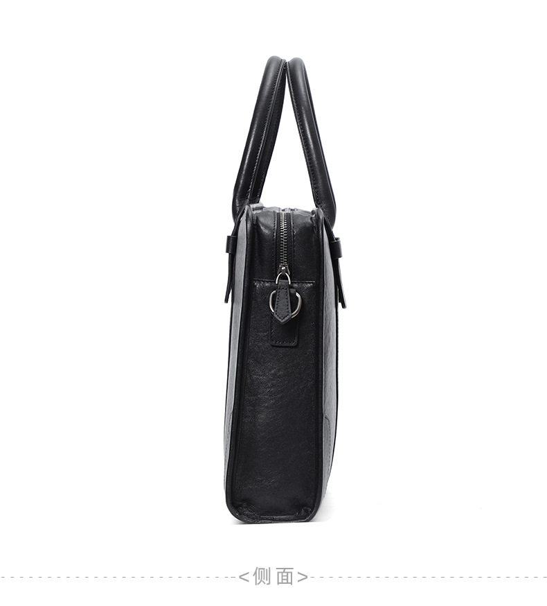 Túi xách tay nam da bò lớp đầu 38×8×28 cm, túi công sở đựng laptop 14 inch, đeo chéo tiện lợi — Màu Đen thuộc da bình thường bên trong màu đen, Màu đen cây cao, Lớp lót nỉ flannel cao cấp cầm tay màu đen chi tiết 16