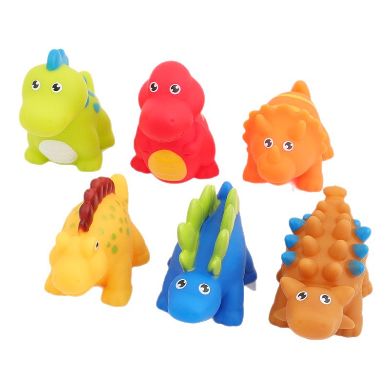 Juegos de agua de venta cruzada de dibujos animados pequeños dinosaurios set animal lindo pellizco pellizco llamó adornos juguetes de baño de pellizco pellizco