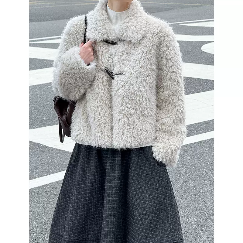 橘芷秋冬新款牛角扣短款外套女秋冬加厚保暖气质外套高级感6953