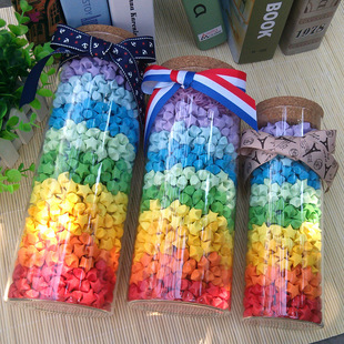 Large Glass Bottle with Lucky Star Origami Strips for Wishing, a Birthday Gift for Boyfriend or Teacher, Drift Bottle