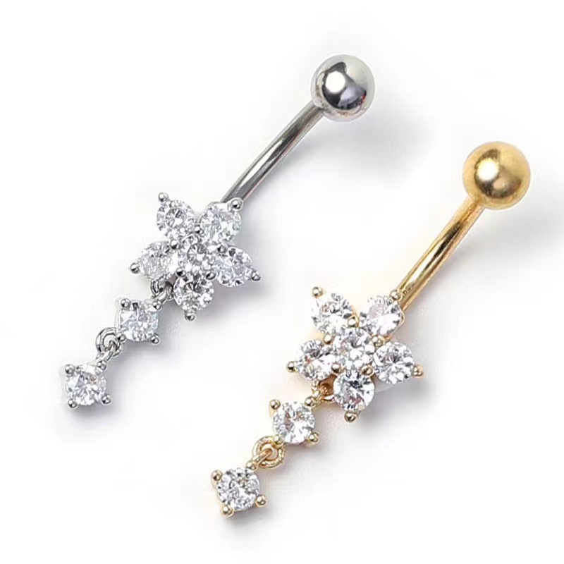 Amazon bellflower mocha navel ring with zirconia piercing jewelry, stainless steel inlaid with zirconia, navel piercing ornament