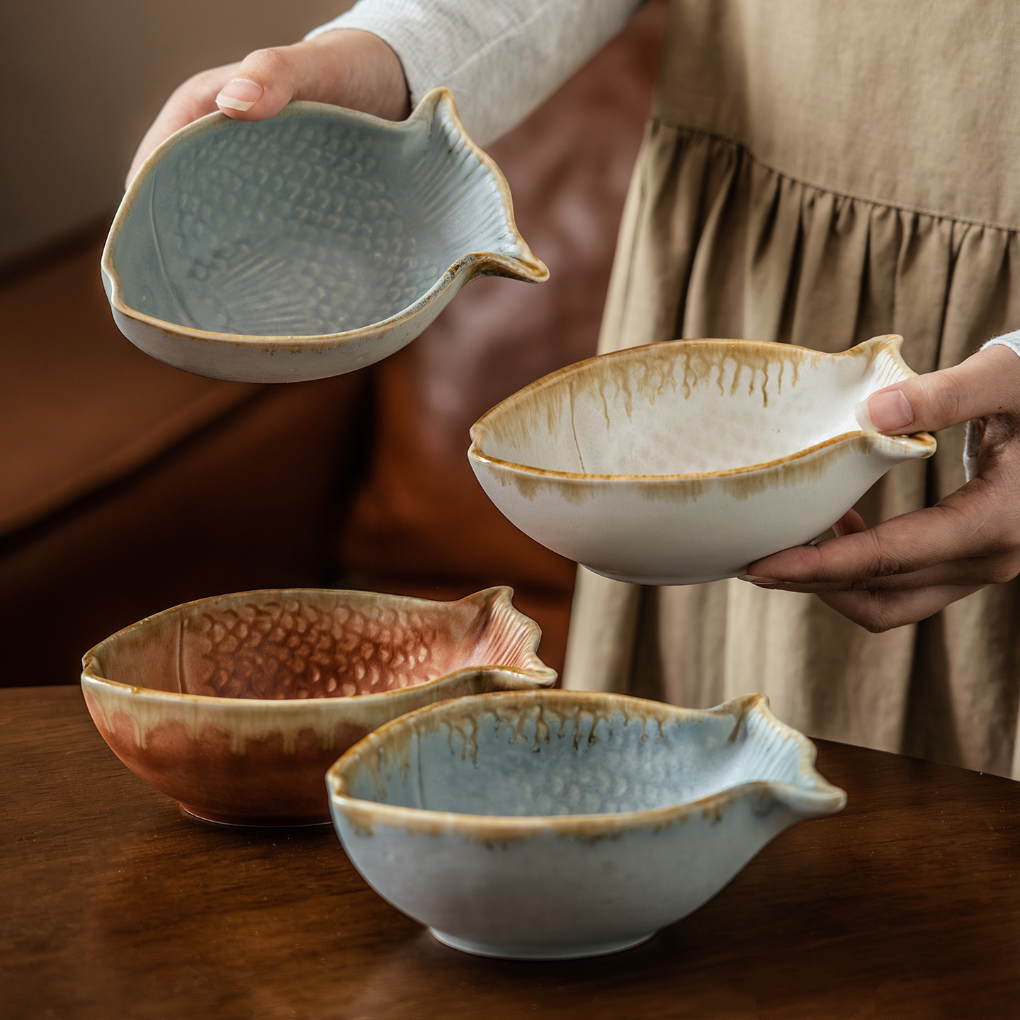 Creative Fish-Shaped Ceramic Bowl, Retro Tableware, Special-Shaped Bowl, Wholesale Home Restaurant Rice Bowl, Dessert Bowl, Baby Food Bowl