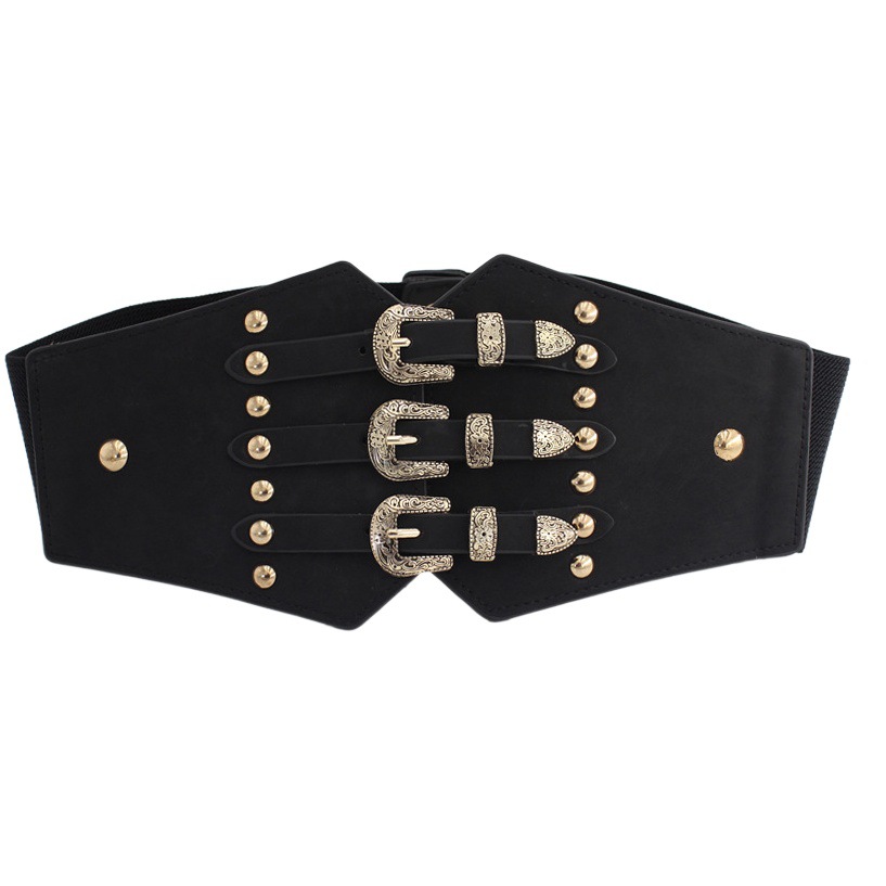 Cinturón elástico retro de moda para mujer, cinturón elástico ancho para vestido, camisa, falda decorativa con tres tallas