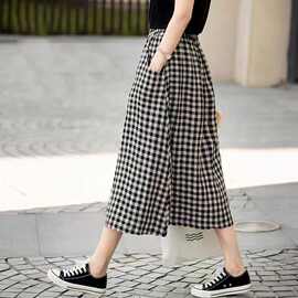 日系A字薄款长裙棉麻格子裙韩版显瘦文艺范减龄新款时尚半身裙女