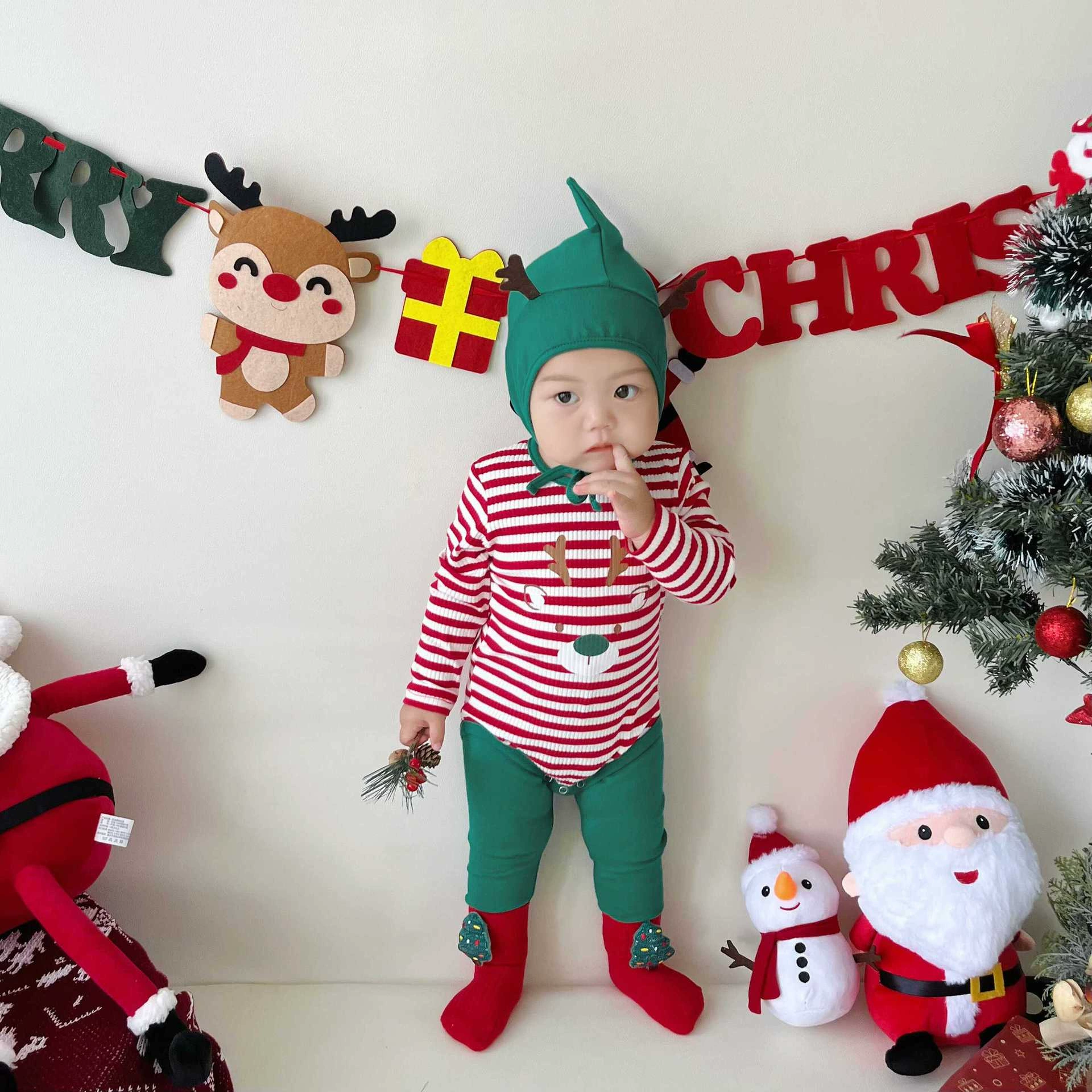 25 осенних новых корейских детских костюмов для детей Rins Рождественская тема Полосатая куртка из трех частей